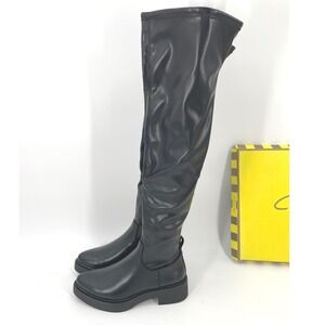 Circus Sam Edelman Nat Boot Womens 7 Black Faux Leather OTK Lug Sole Trendy NEW